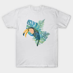 Parrot with three leaf Jungle Amazon Water colour Beautiful T-Shirt